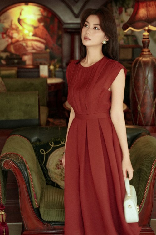 Sixdo Russet Organza Flared Dress